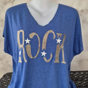 T shirt rock col v rose bleu roi