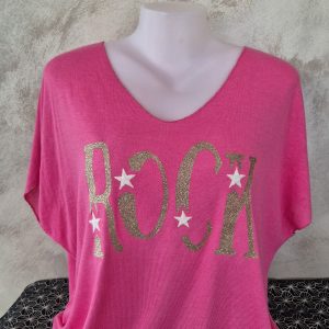 T shirt rock col v rose