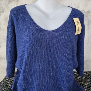 Pull avec Lurex manches 3/4 bleu