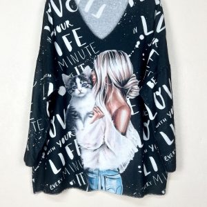 Pull à motifs de chat