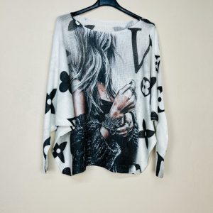 Pull blanc à motifs