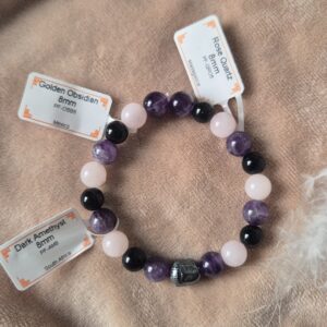 Bracelet en Quartz Rose - Obsidienne Noire et Améthyste