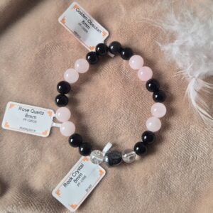 Bracelet en Quartz Rose - Obsidienne Noire - Cristal